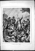 Original Old Antique Print 1878 Ship Scene Incident Life Goethe 19th