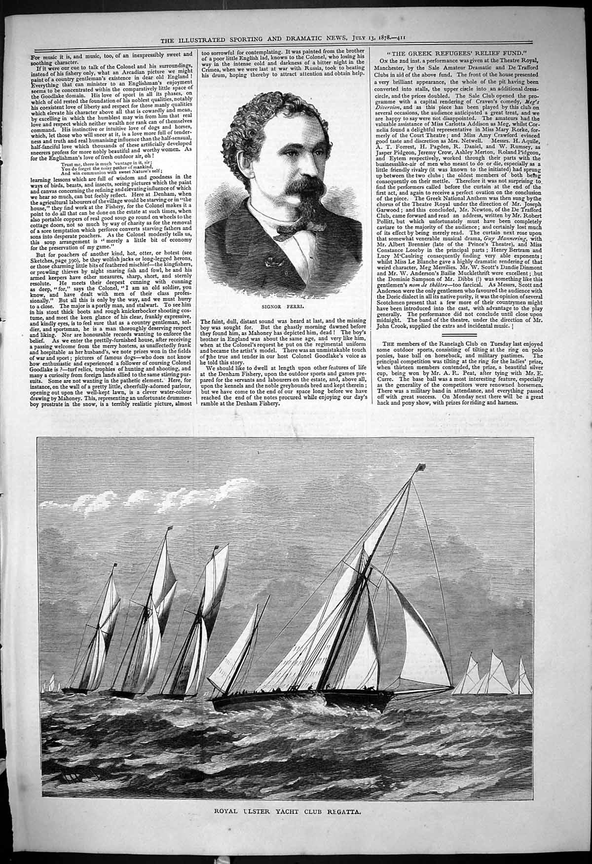 Antique Old Print 1878 Portrait Signor Ferri Royal Ulster Yacht Club Regatta