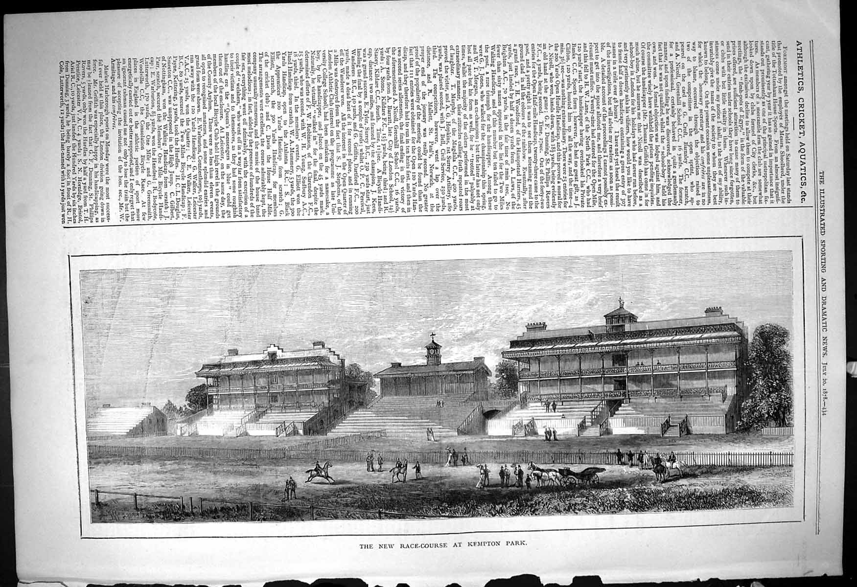 Old Antique Print 1878 Horse Race Course Kempton Park Sport Grand Stand 19th