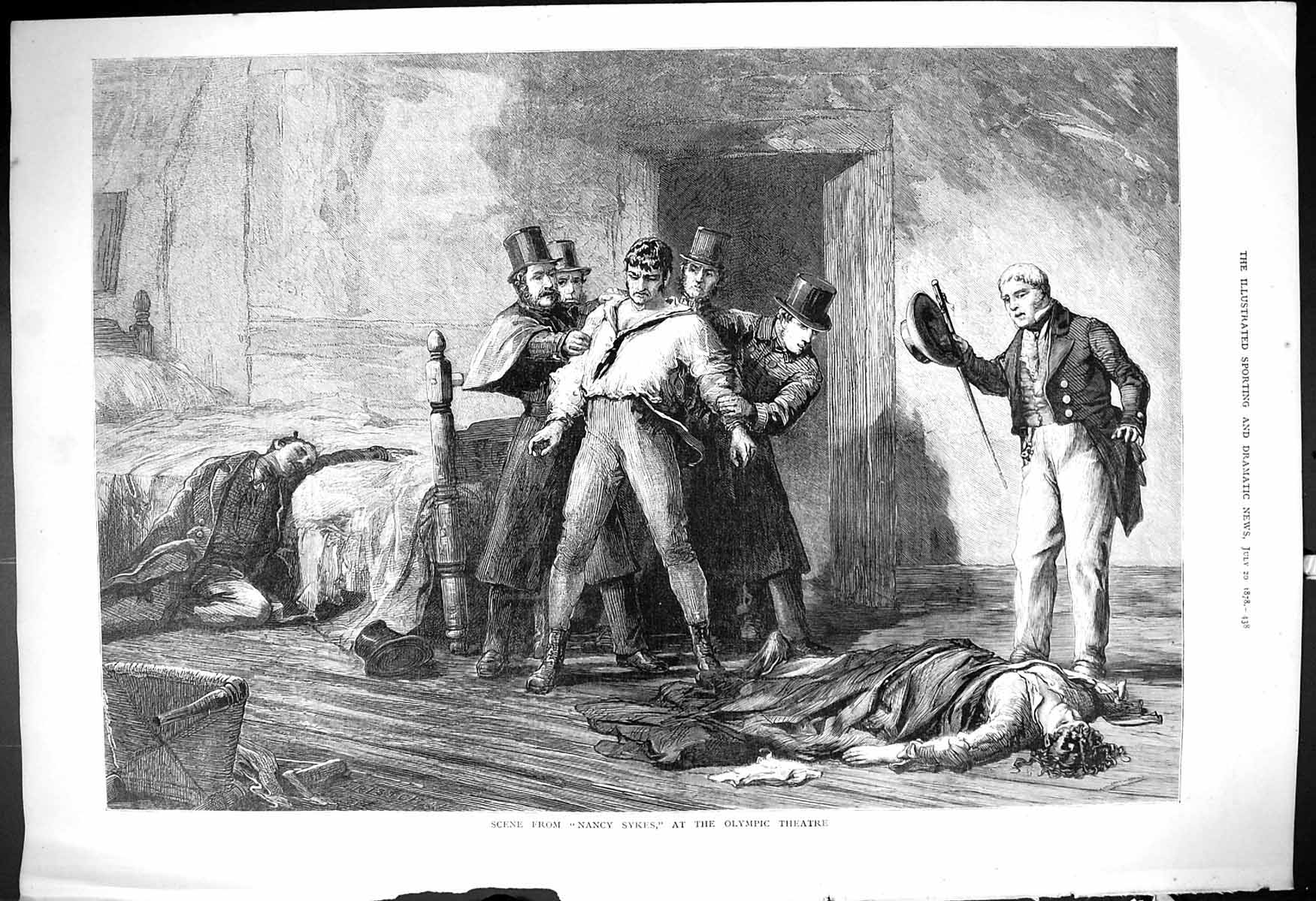 Original Old Antique Print Scene Nancy Sykes Olympic Theatre 1878 Victorian