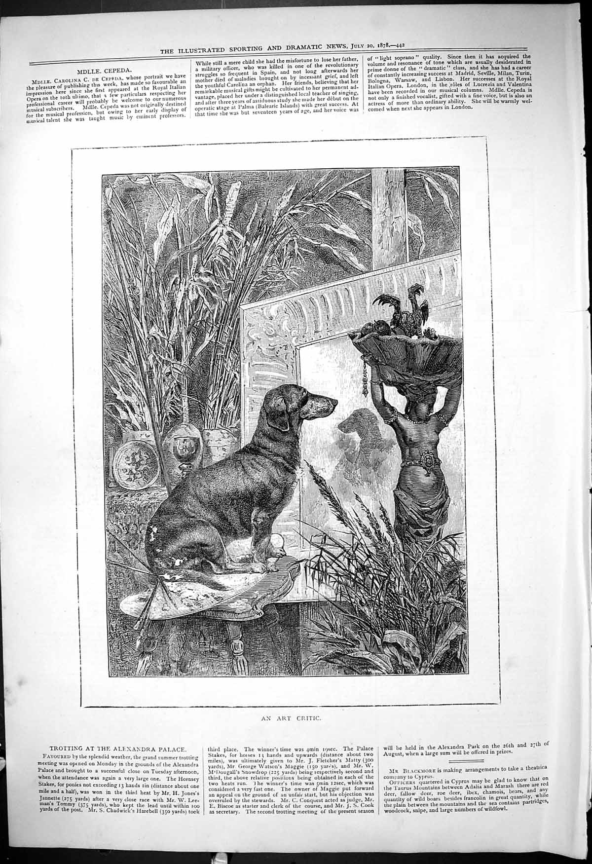 Original Old Antique Print 1878 Art Critic Dog Painting Sculpture Victorian