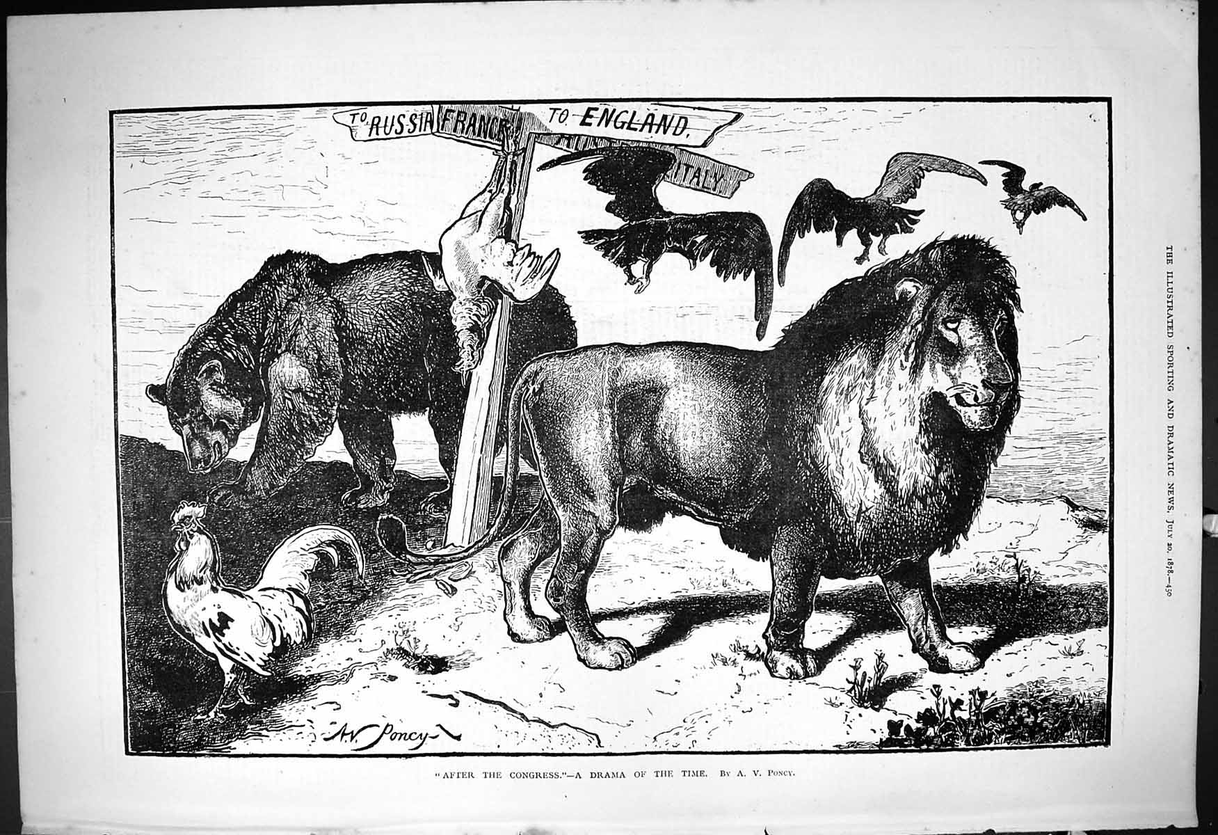 Old 1878 Animals After Congress Russia France England Italy Lion Bear Victorian
