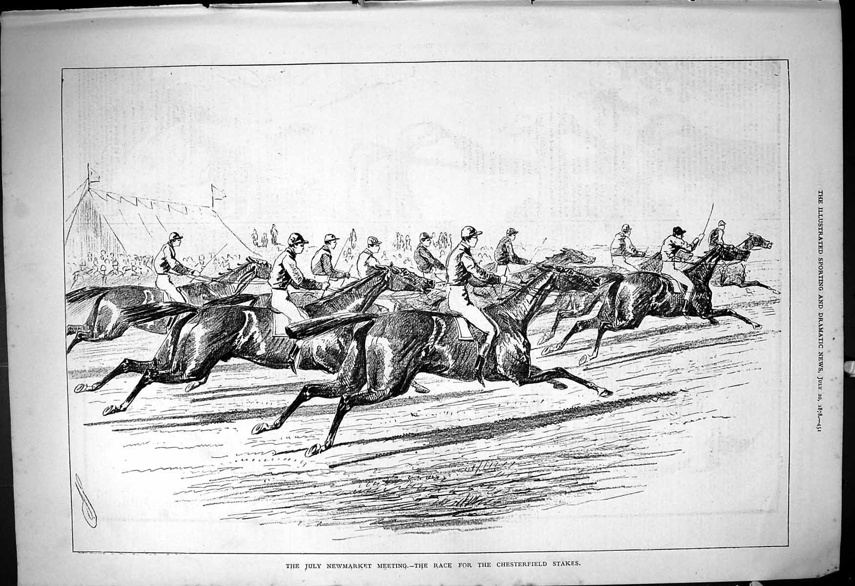 Antique Old Print 1878 July Newmarket Horse Racing Chesterfield Stakes Sport