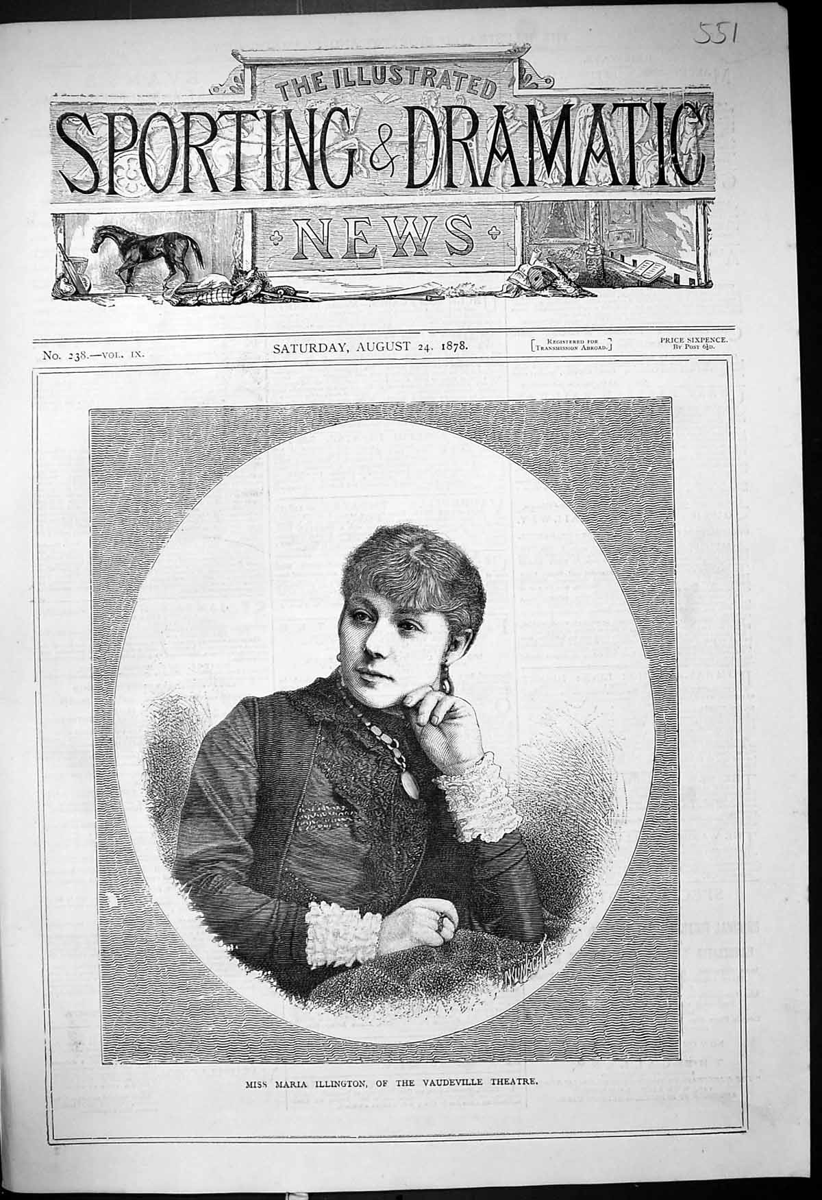 Old Portrait Miss Maria Illington Vaudeville Theatre Beautiful Woman