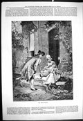Original Old Antique Print 1878 First Tooth Mother Young Girl House Doorstep