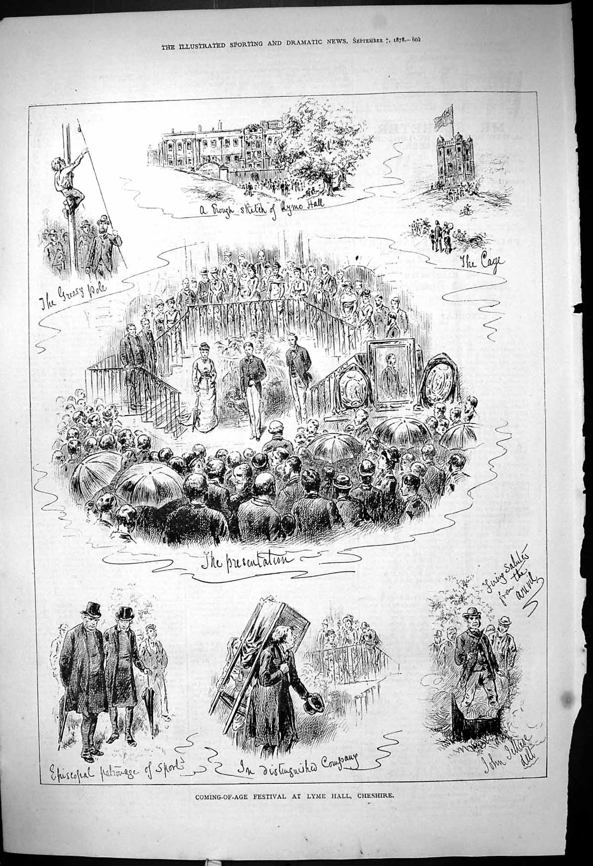 Old Print Coming Age Festival Lyme Hall Cheshire Presentation Scene 1878 19th