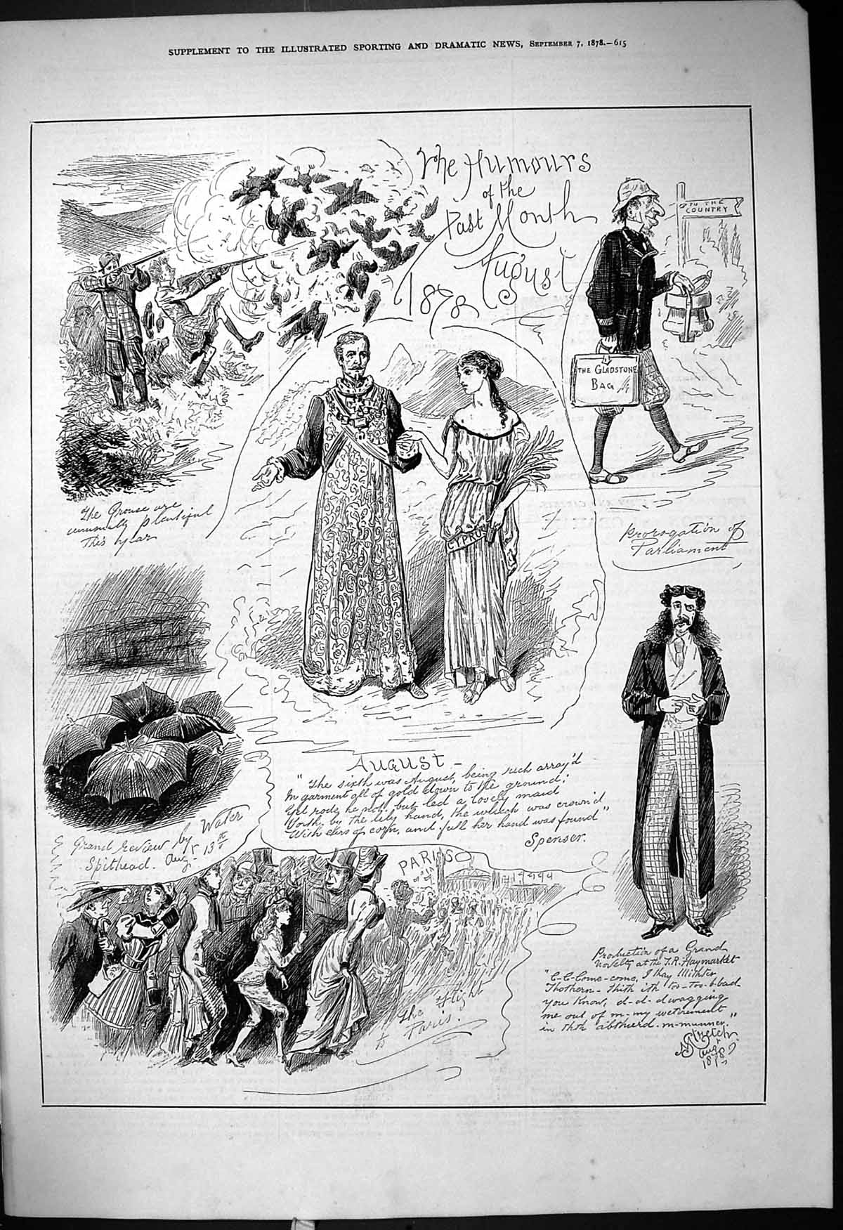 Antique Old Print 1878 Humours August Grouse Hunting Gladstone Bag Haymarket