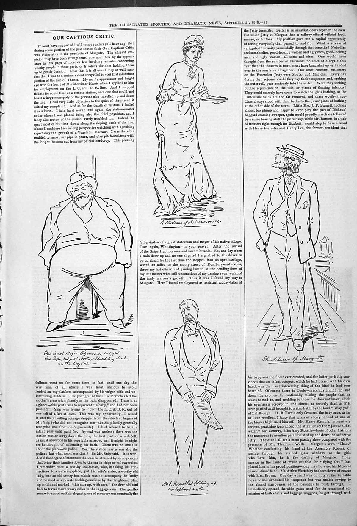 Old Print Captious Critic Actors Theatre Margate Mistress Ceremonies 1878 19th