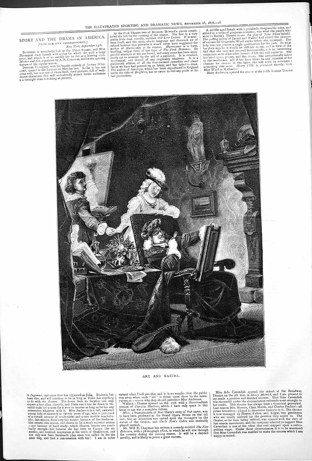 Original Old Antique Print Art And Nature Indoor Painting Scene Men Woman 1878