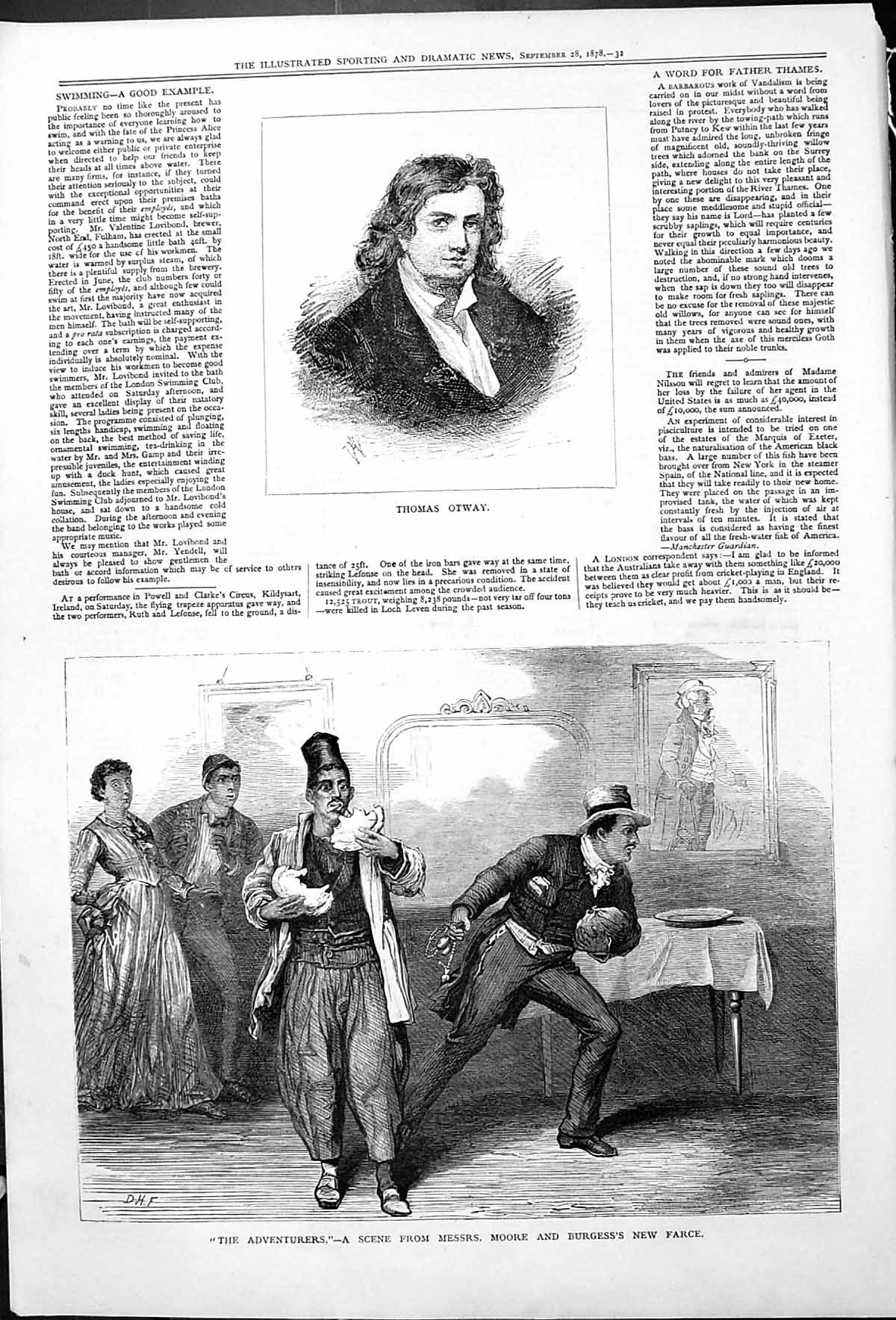 Antique Print Thomas Otway Messrs Moore Burgess Farce Adventures Scene 1878