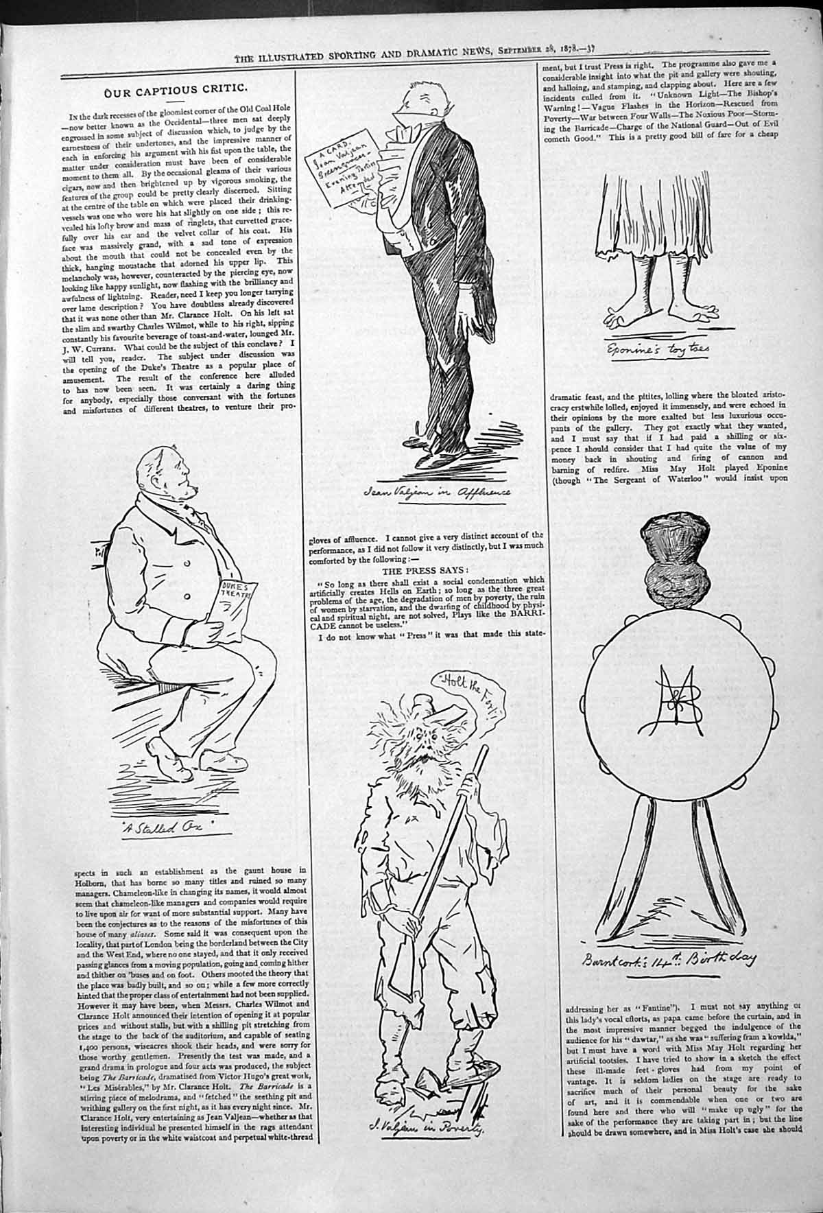 Original Old Antique Print Captious Critic Theatre Actors Dukes Theatre 1878