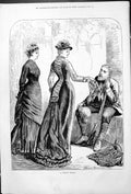 Original Old Antique Print Pretty Brace Man Beautiful Woman 1878 19th