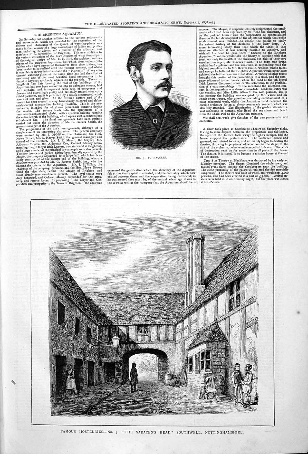 Old Print Mr Macklin Hostelries Saracen'S Southwell Nottinghamshire 1878 19th