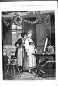 Original Old Antique Print Alsatian Bride Indoor Scene Beautiful Women 1878