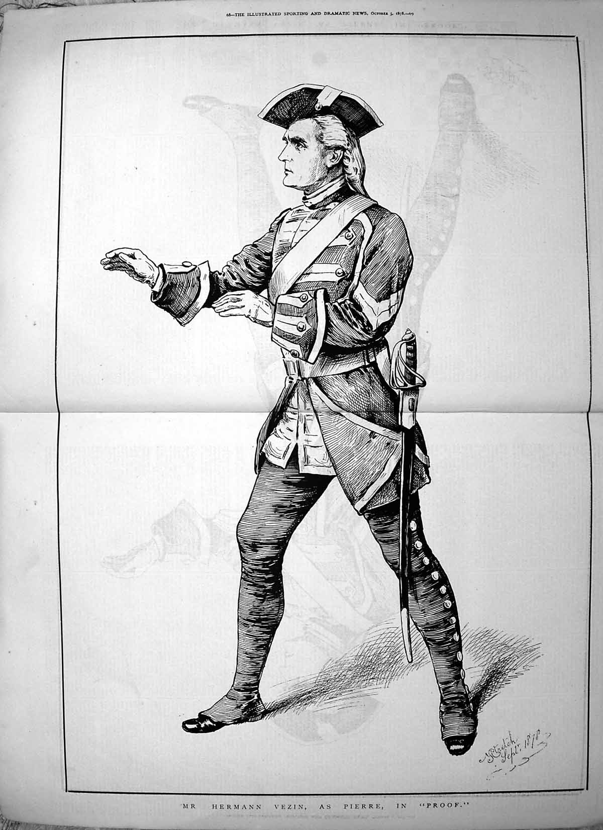 Original Old Antique Print Mr Hermann Vezin As Pierre In ProTheatre Actor 1878 0