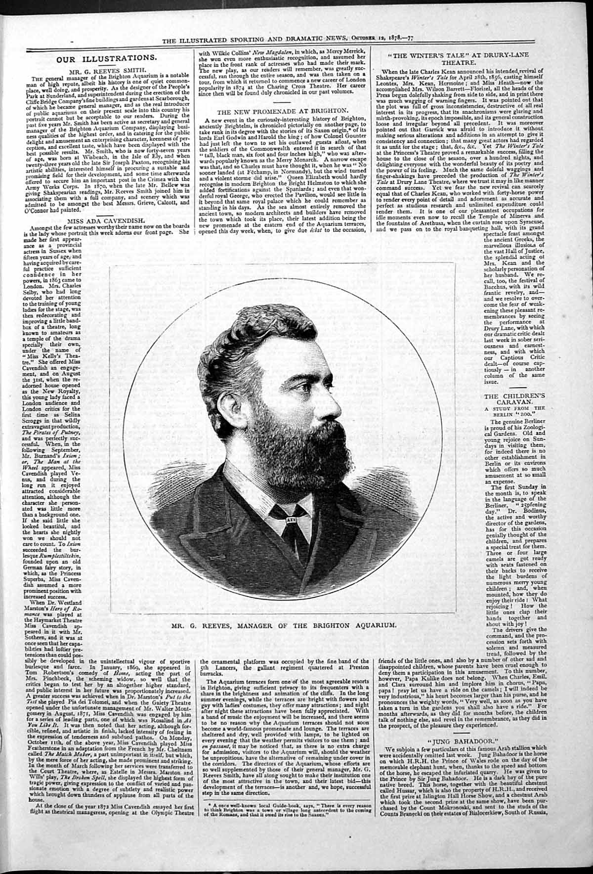 Original Old Antique Print Reeves Smith Brighton Aquarium Manager Portrait 1878