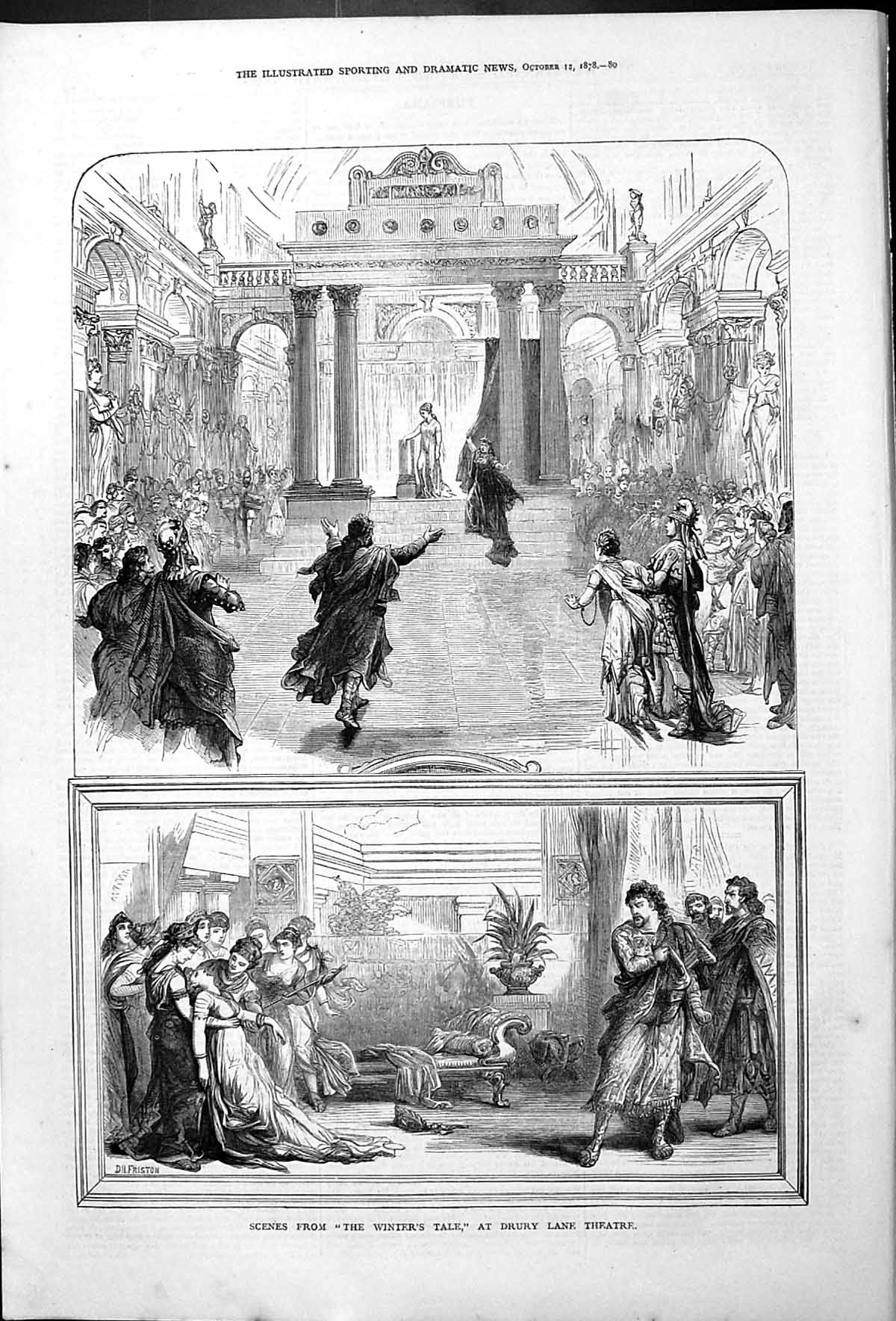 Original Old Antique Print Friston Winter'S Tale Scenes Drury Lane Theatre 1878