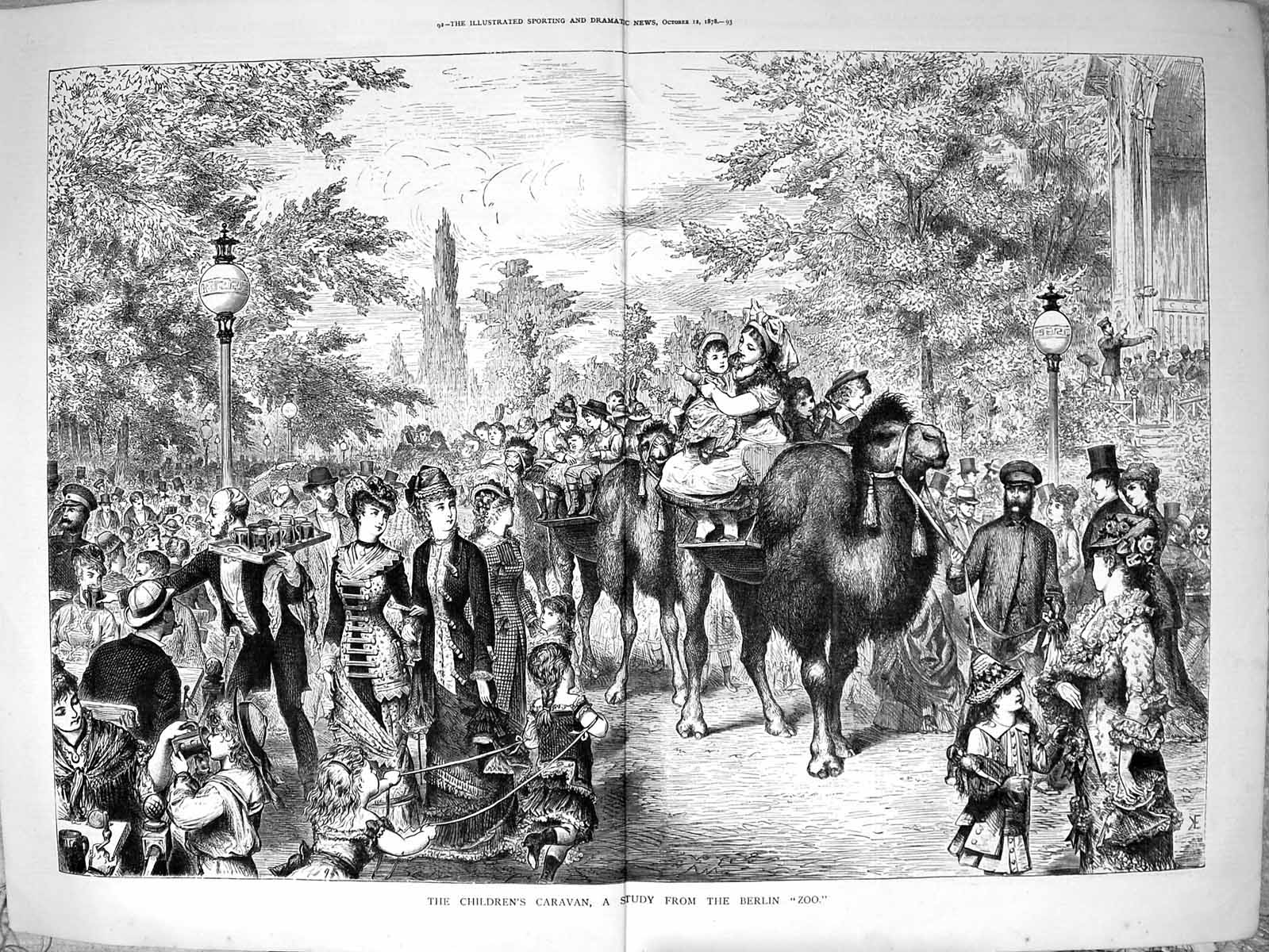 Old Children'S Caravan Berlin Zoo Study Camel Ride Outdoor Scene 1878 0 19th