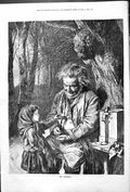 Original Old Antique Print The Earnings Man Little Girl Outdoor Scene 1878 19th