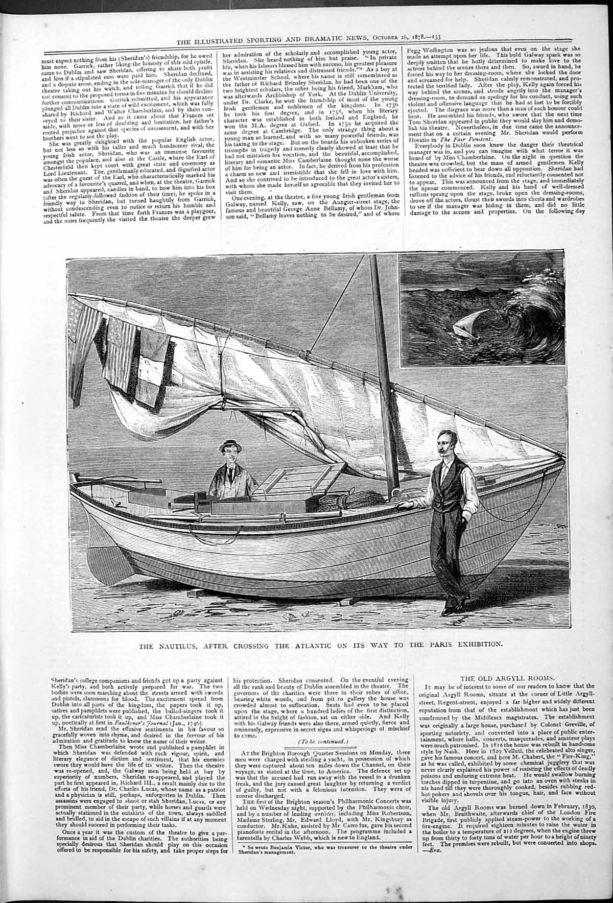 Antique Old Print Nautilus Boat After Crossing Atlantic Paris Exhibition 1878