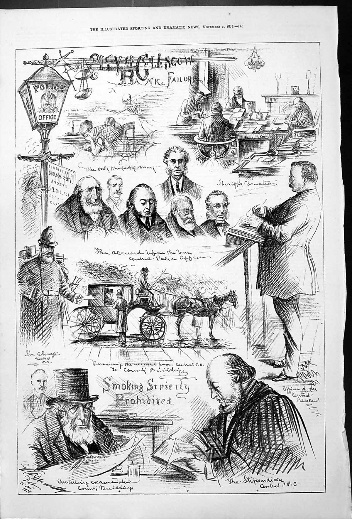 Old City Glasgow Bank Failure Sketches Smoking Prohibited Police Offi