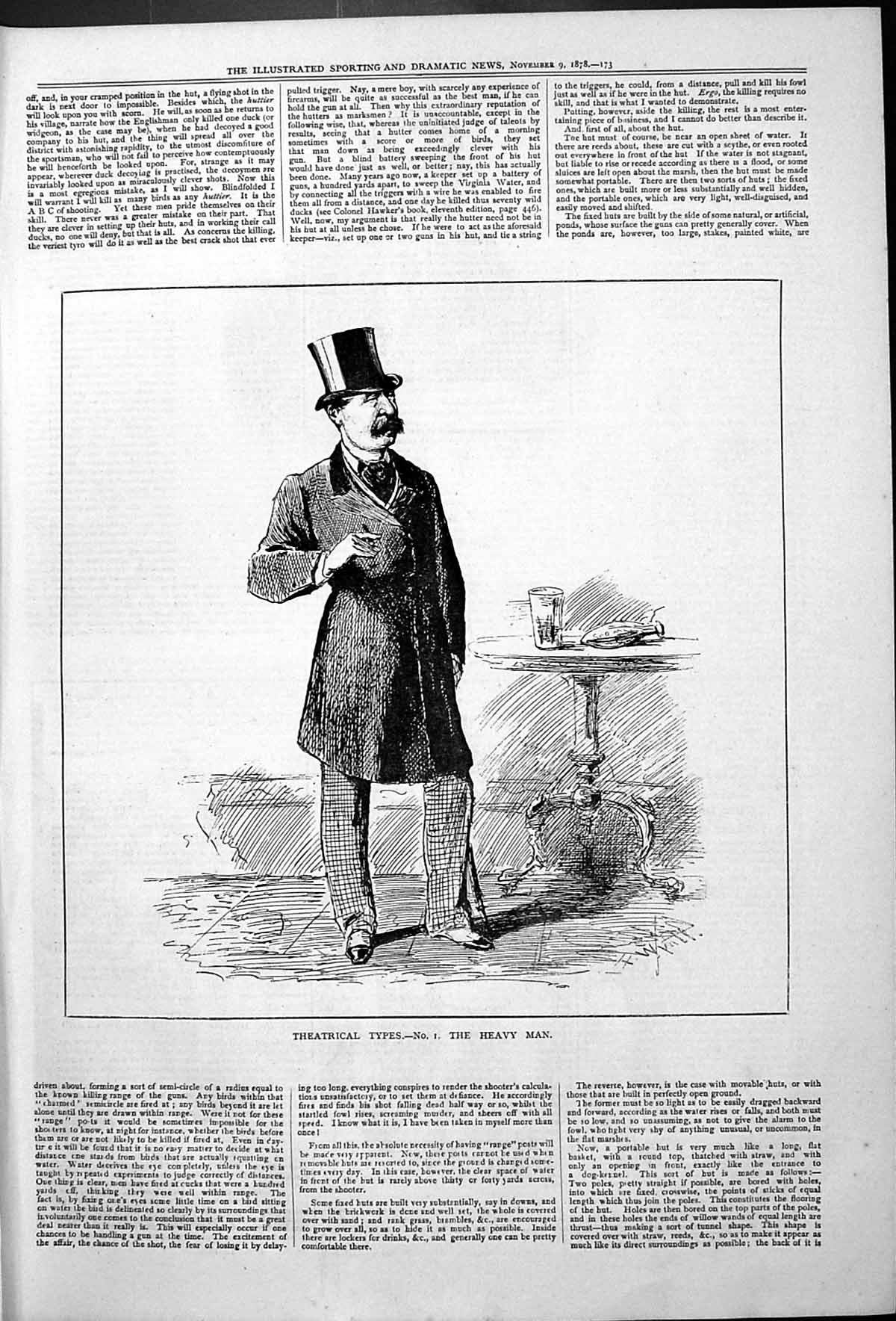 Original Old Antique Print Theatrical Types The Heavy Man 1878 19th