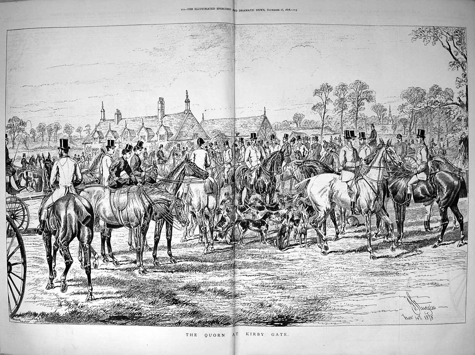 Old Quorn Kirby Gate Horses Hunting Dogs Hounds Sport Sturgess 1878Victorian