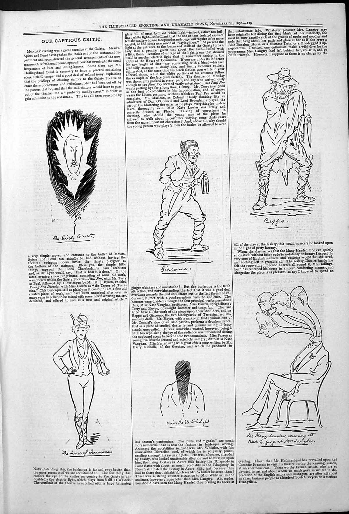 Original Old Antique Print Captious Critic Theatre Actors Tenor Comet 1878 19th