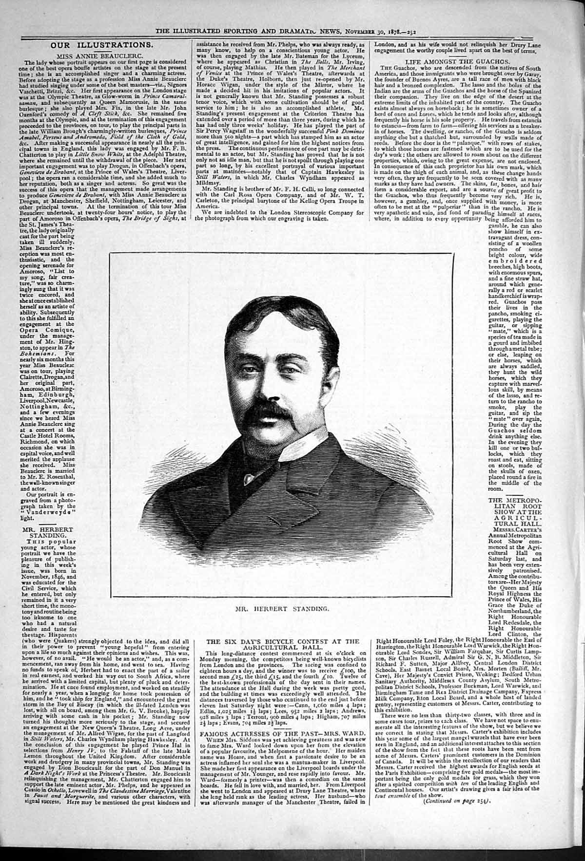 Original Old Antique Print Herbert Standing Portrait 1878 19th