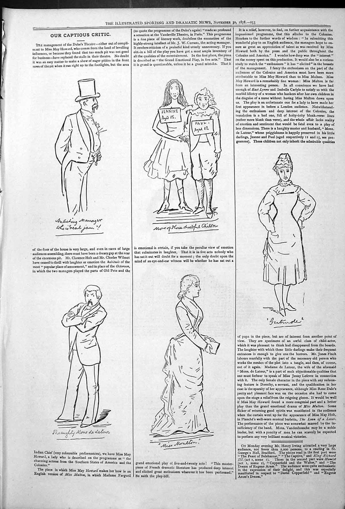 Old Captious Critic Theatre Actors Manager Children Gertrude Miss Mul