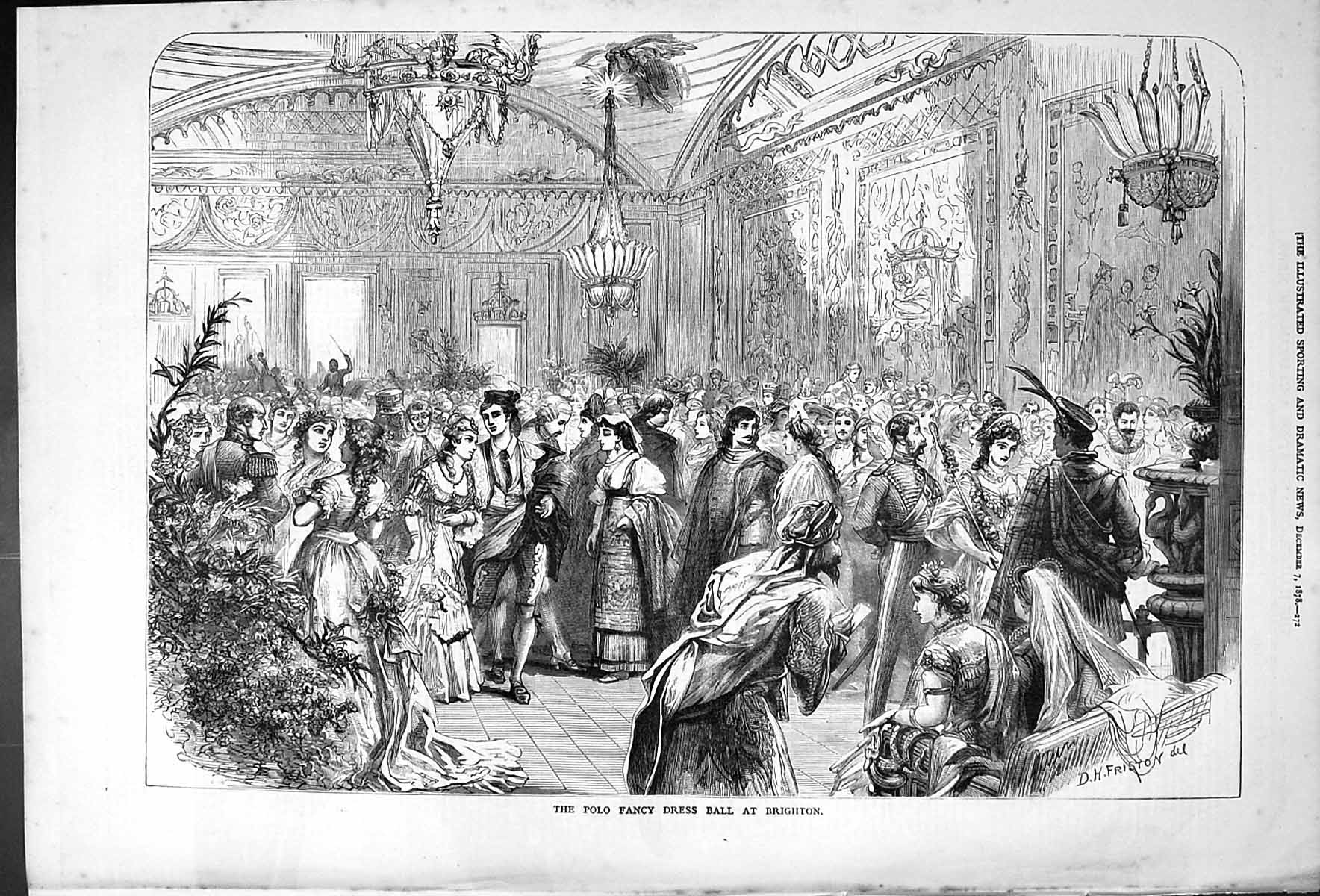 Original Old Antique Print Brighton Polo Fancy Dress Ball Friston 1878 19th