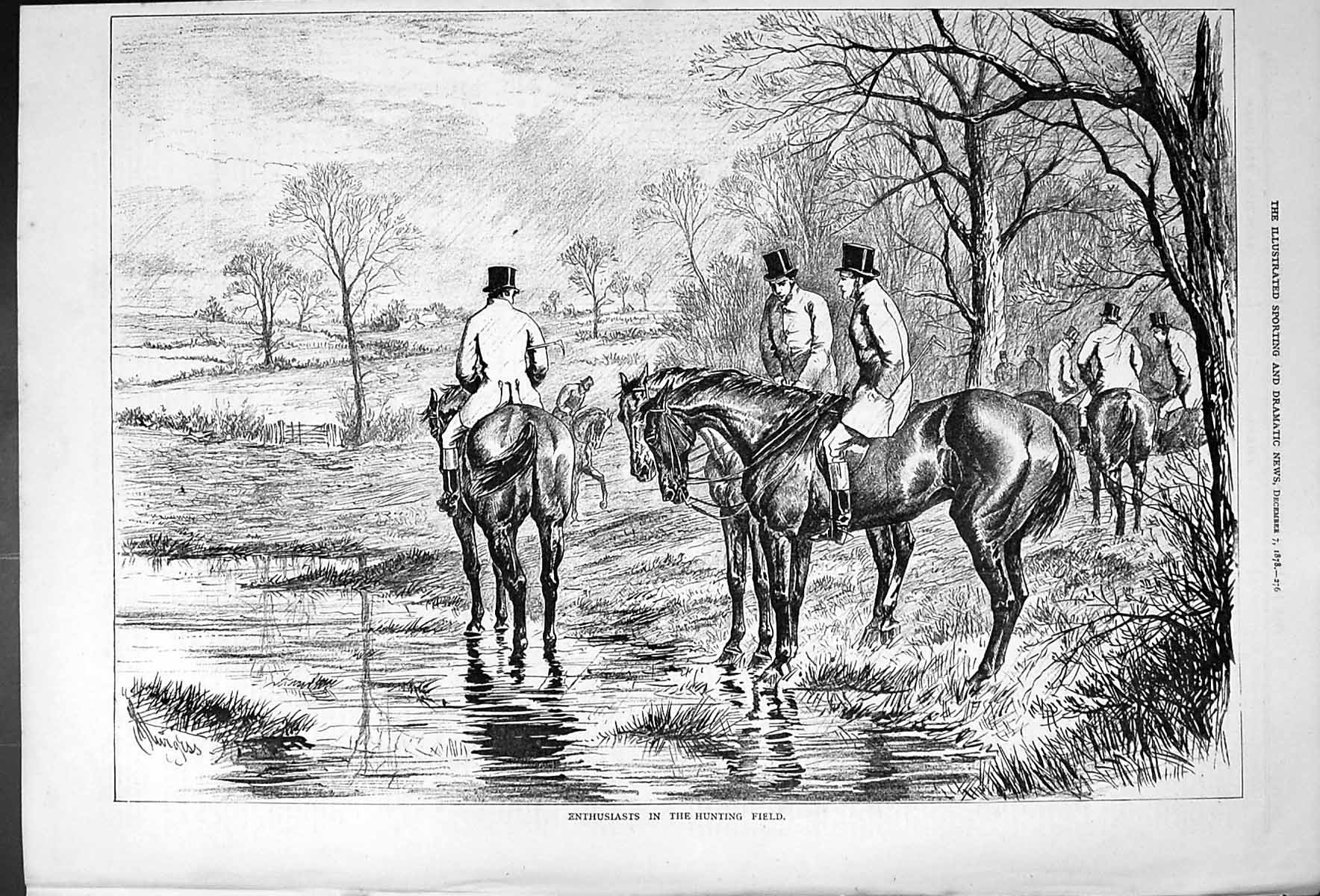 Old Print Enthusiasts In The Hunting Field Horses Sturgess Portrait 1878 19th