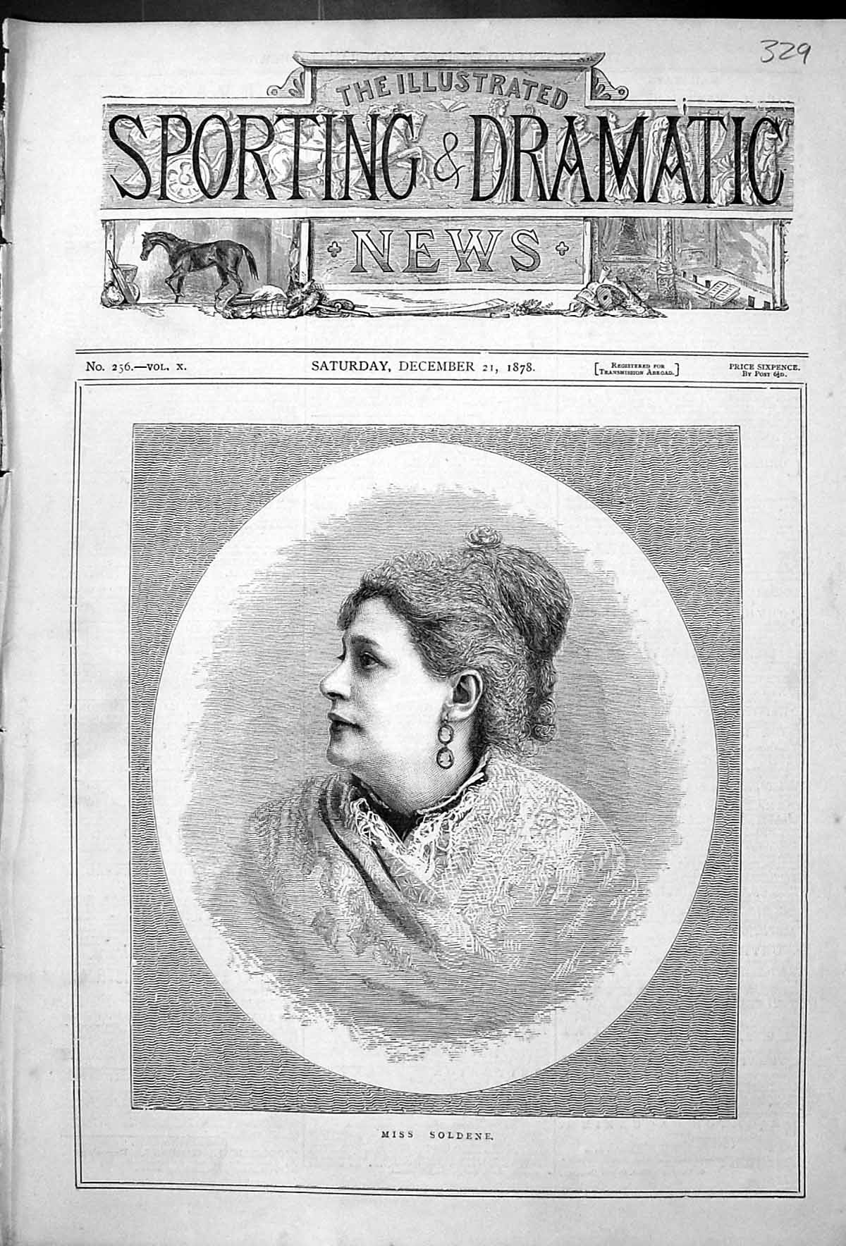 Original Old Antique Print Portrait Miss Sene Beautiful Woman 1878 Victorian