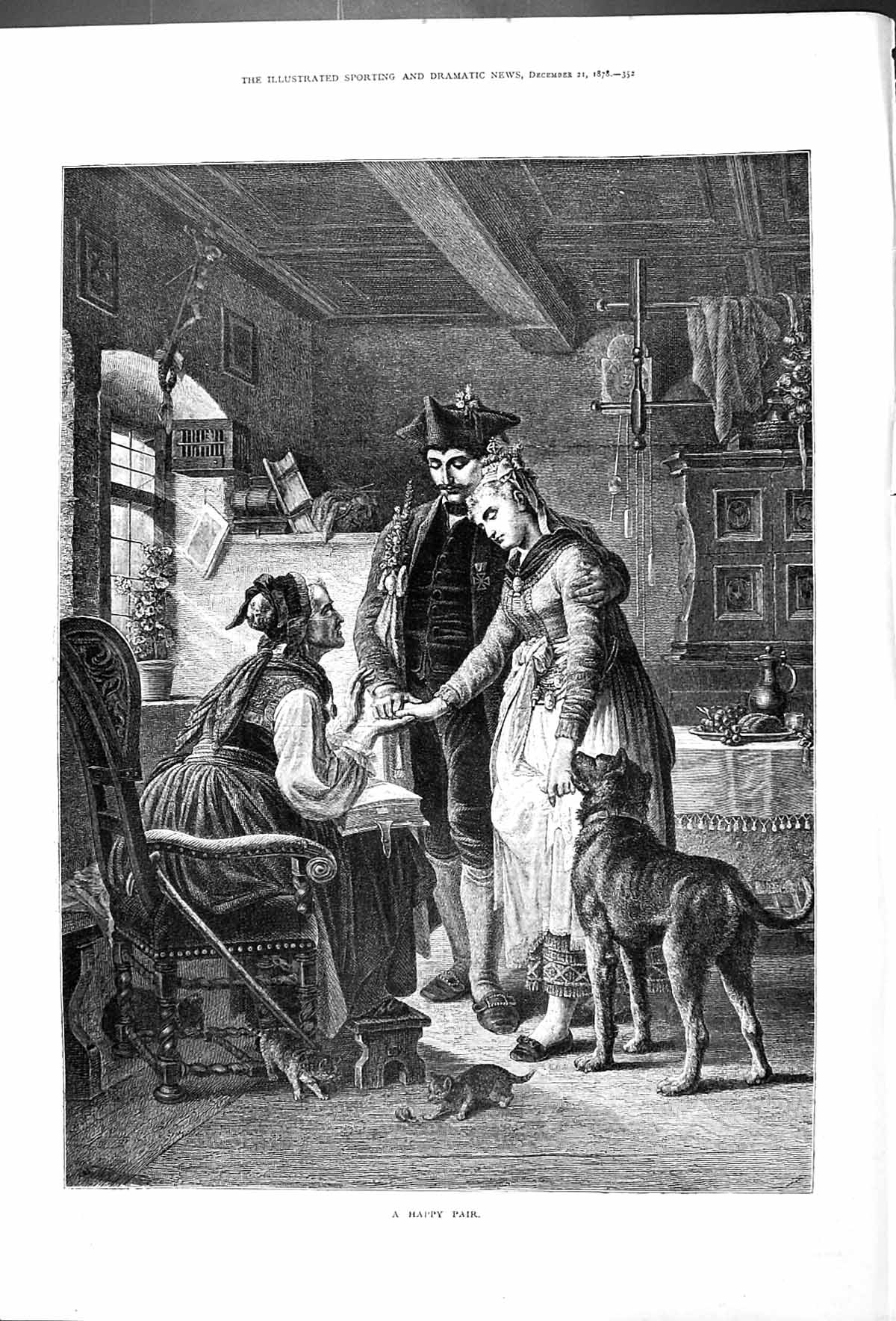 Original Old Antique Print A Happy Pair Portrait 1878 Romance 19th