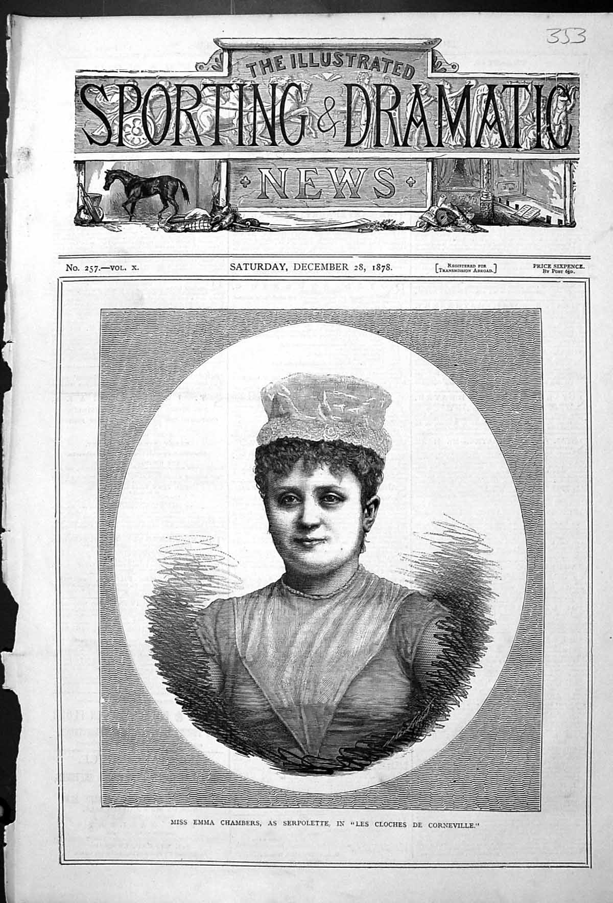 Antique Print 1878 Miss Emma Chambers Serpolette Les Cloches De Corneville 19th