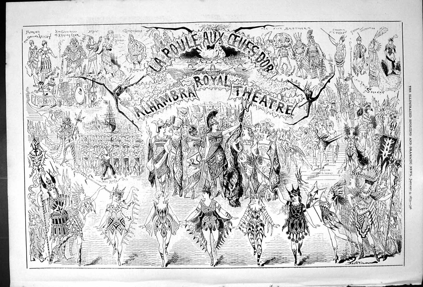 Original Old Antique Print Poule Aux D'Or Alhambra Royal Theatre 1879 Victorian