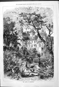 Original Old Antique Print Castle Lauenstein Architecture Outdoor Scene 1879
