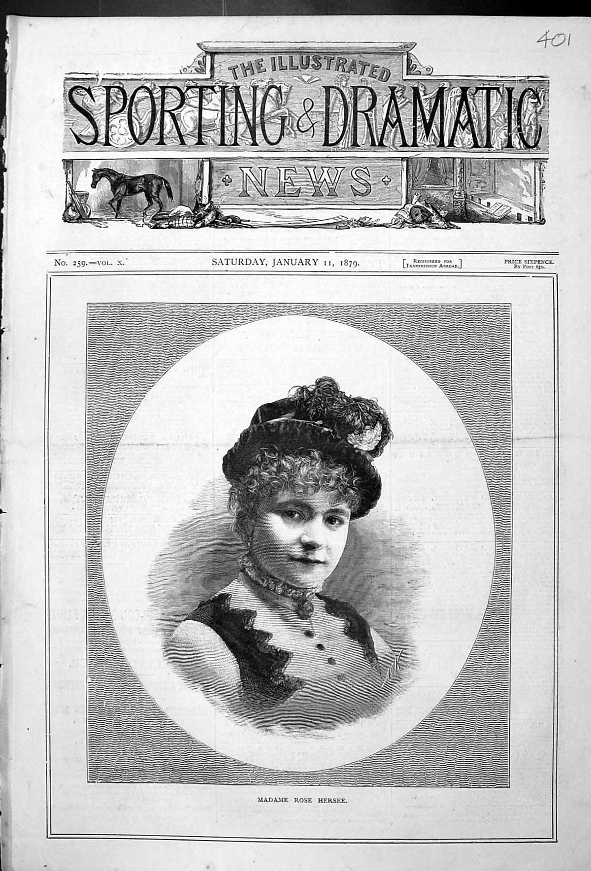 Original Old Antique Print Portrait Madame Rose Hersee Beautiful Woman 1879