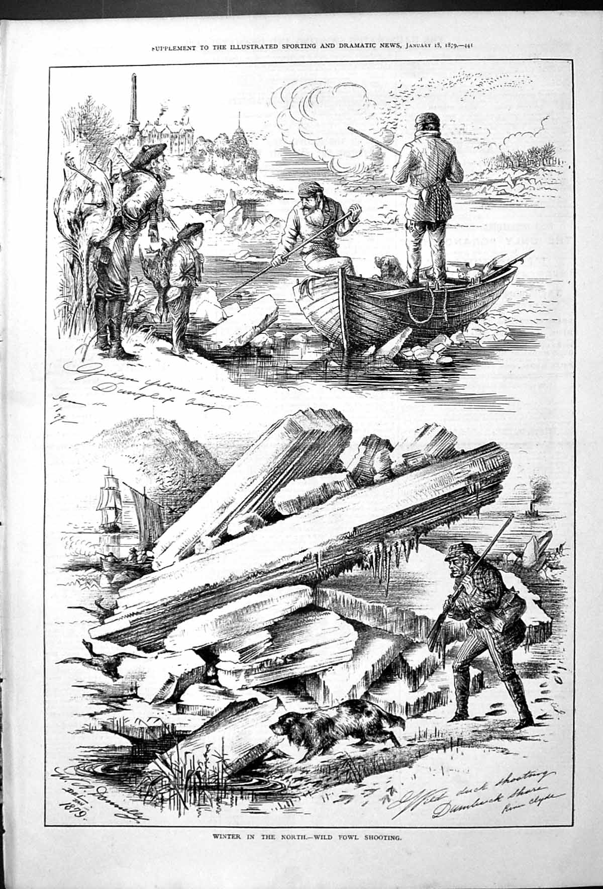 Old Winter In The North Wild Fowl Shooting Hunting Birds Dogs River B