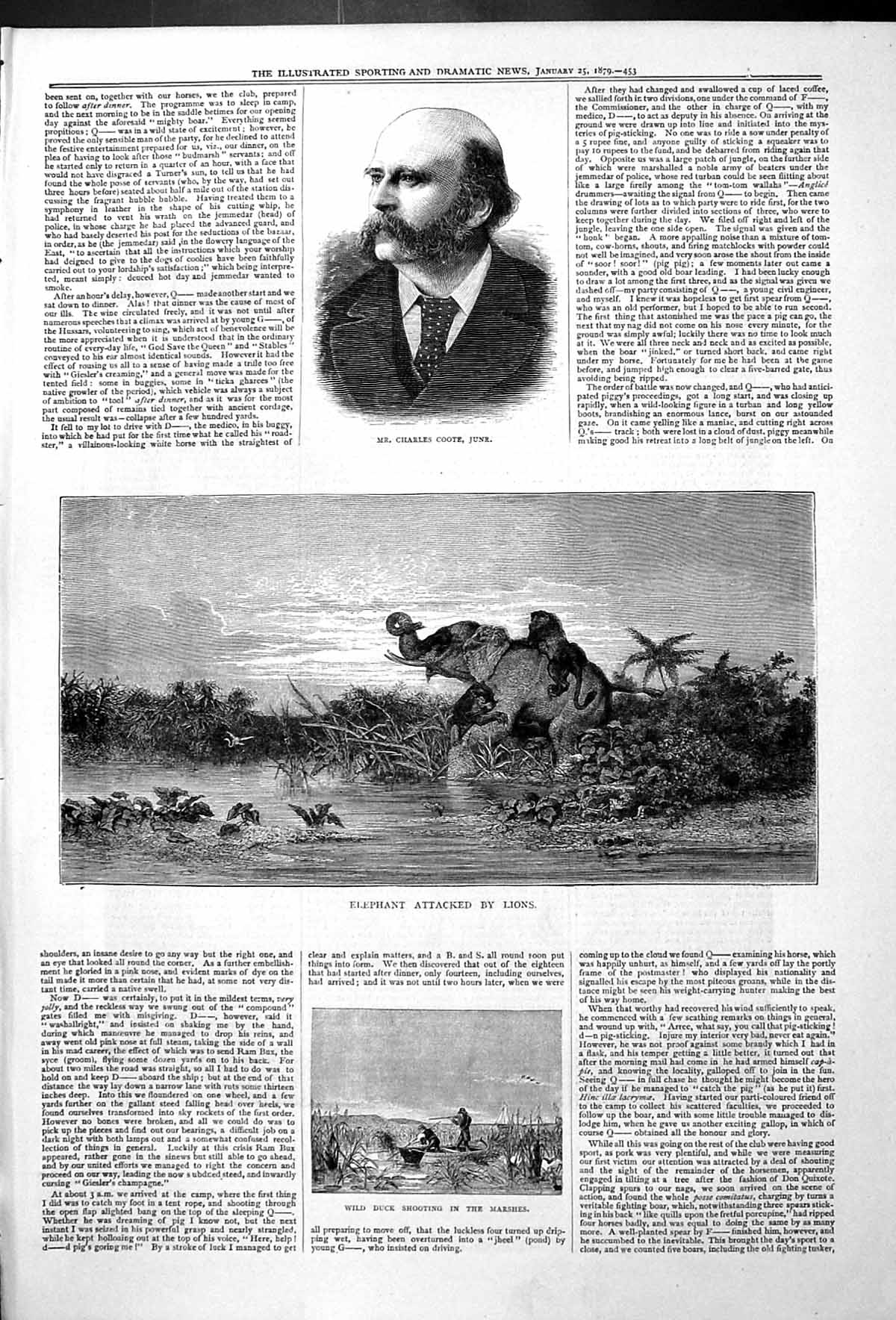 Old Charles Coote Junr Elephant Attacked By Lions Wild Duck Shooting