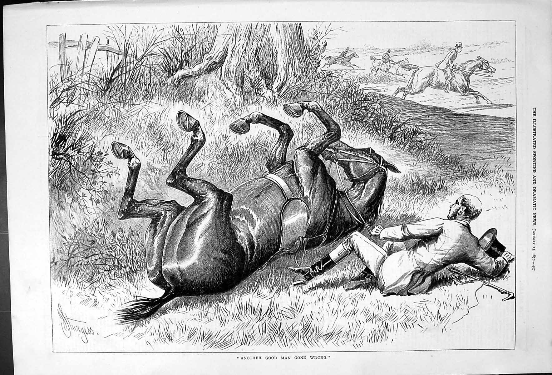 Old Sturgess 1879 Another Good Man Gone Wrong Horse Hunting Accident Victorian