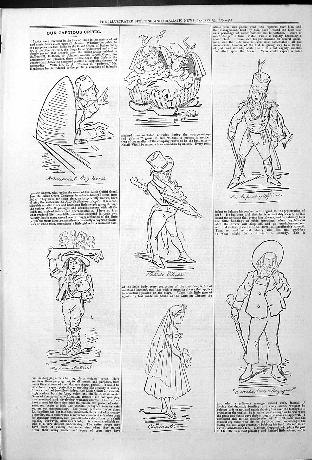 Old Print Captious Critic Theatre Actors Clairette Infantry Officer 1879 19th