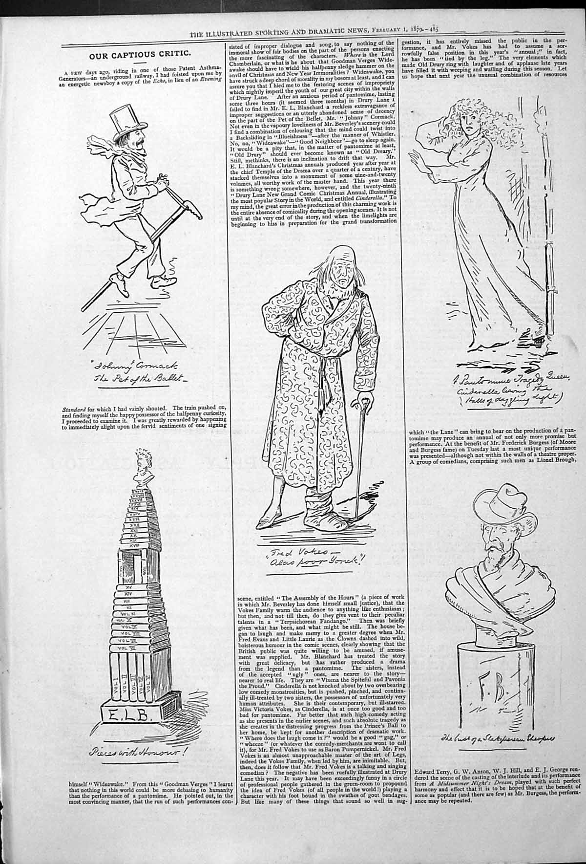 Antique Print Captious Critic Actors Theatre Johnny Cormack Fred Vokes 1879