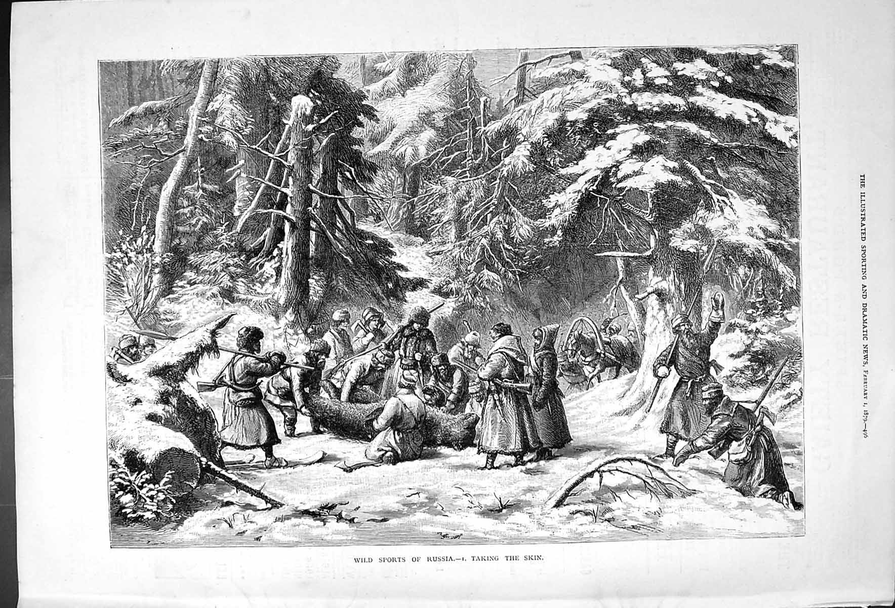 Old Wild Sports Russia Taking The Bear Skin Snow Outdoor Forest Scene