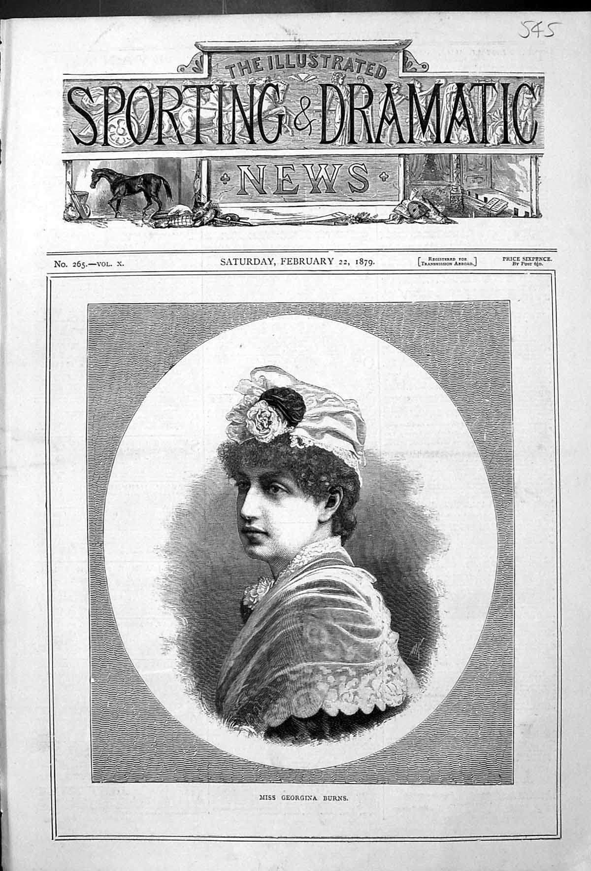 Original Old Antique Print Portrait 1879 Miss Georgina Burns Beautiful Woman