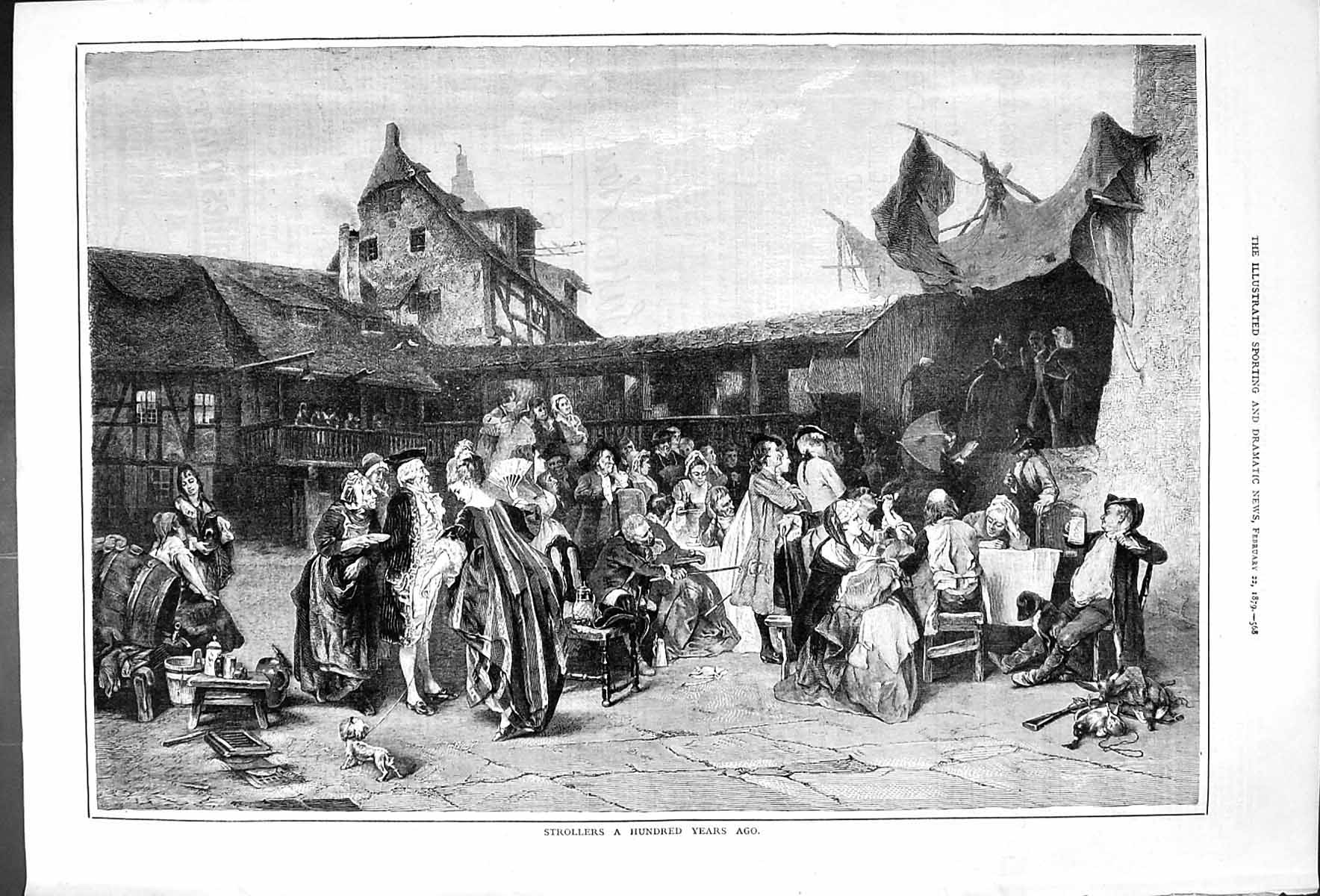 Old Hundred Years Ago Strollers 1870 Street Scene Crowd Entertainment Victorian