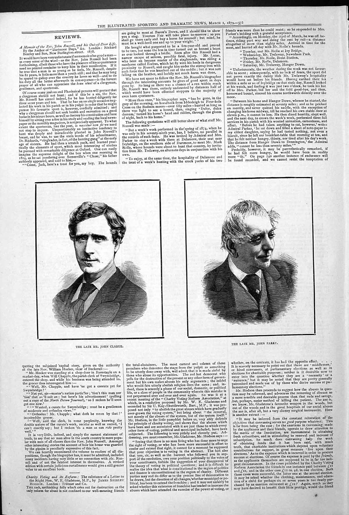 Original Old Antique Print Late John Clarke Parry Portrait 1879 19th