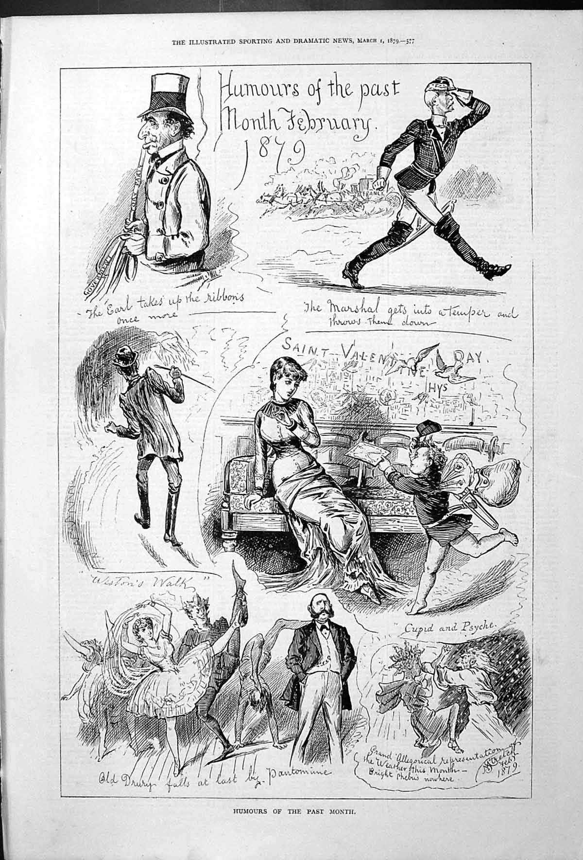 Old 1879 February Humours Past Month Saint Valentines Day Pantomime C Victorian