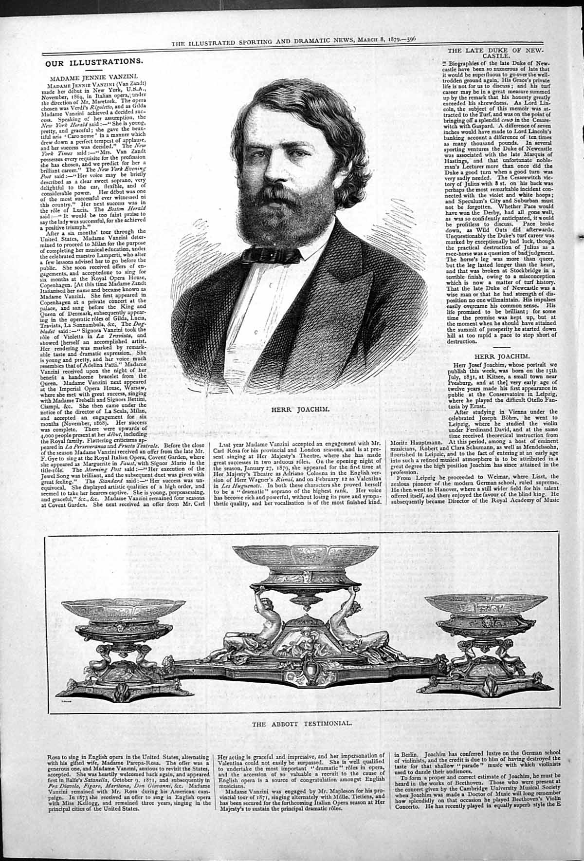 Original Old Antique Print Abbott Testimonial Shain Herr Joachim Portrait 1879