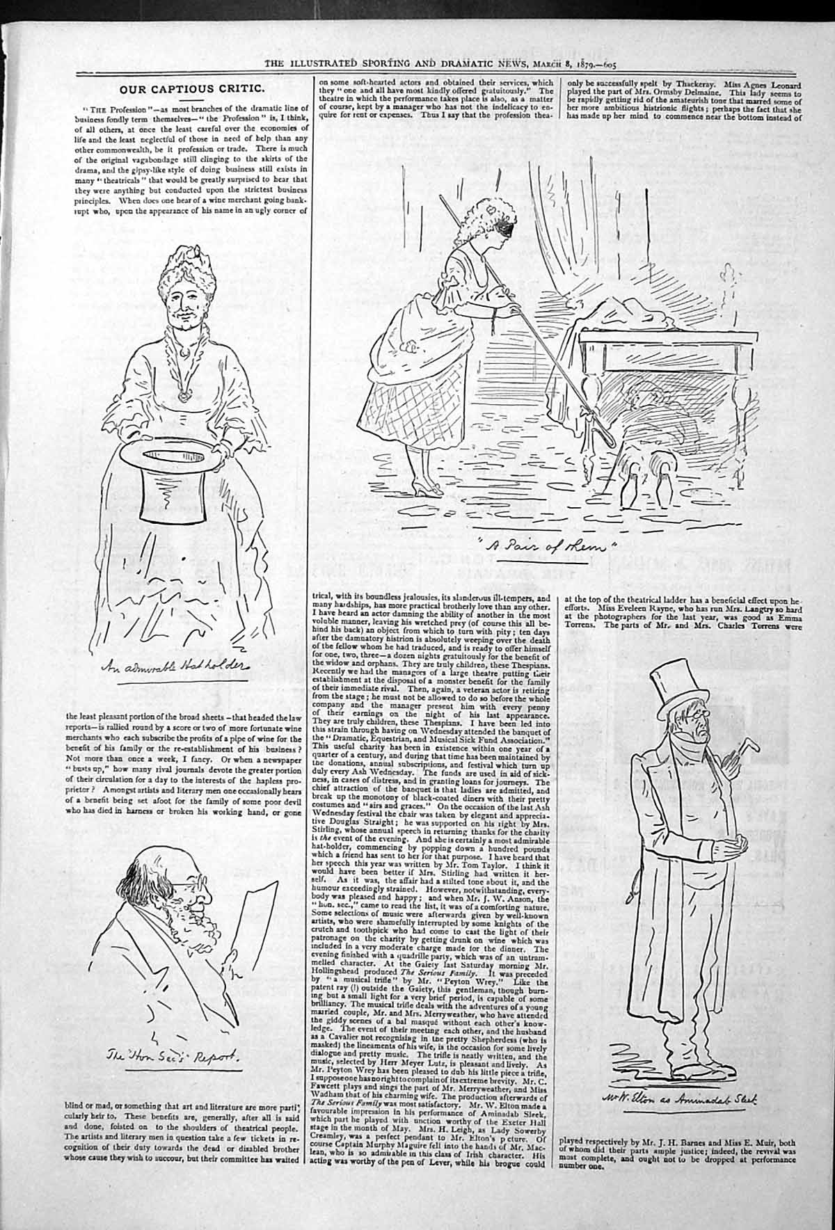 Antique Print Captious Critic Hat Her Hon Sec Report Pair Them Elton 1879 19th